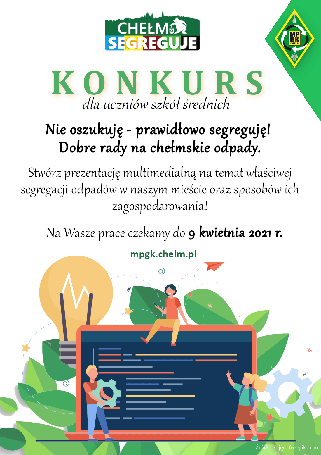 Plakat konkursu - Nie oszukuję, prawidłowo segreguję. Dobre rady na chełmskie odpady.